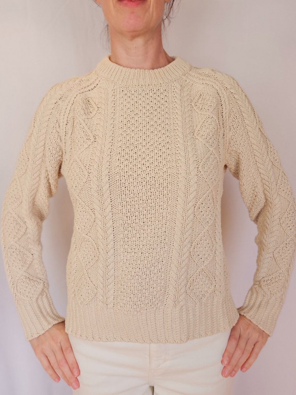 L.L. Bean Signature Cotton Fisherman Sweater Size M Cream Cable Knit
